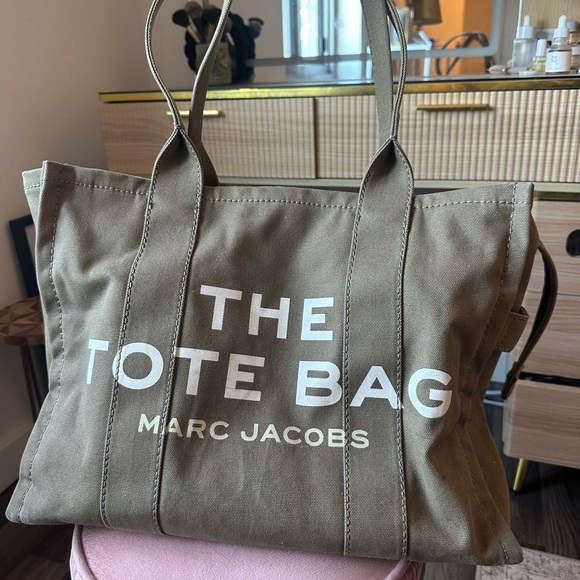 Marc Jacobs Handbags - Marc Jacobs Khaki Tote with White Lettering